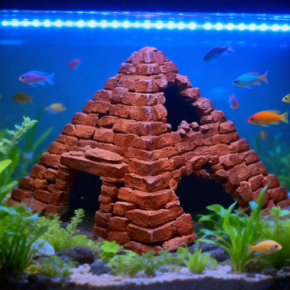Eco-Friendly 3D Printed Fish Hideout House - Pyramid Shaped Underwater Cave for Small Aquariums