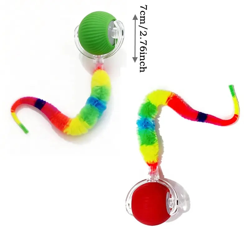 Interactive Silicone Pet Rolling Ball - Smart Obstacle Avoidance Toy with Colorful Plush Tail for Cats and Dogs