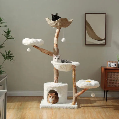 Elegant 59-Inch Luxury Wood Cat Tree with Condo & Hammock - Perfect Christmas Gift for Indoor Cats!