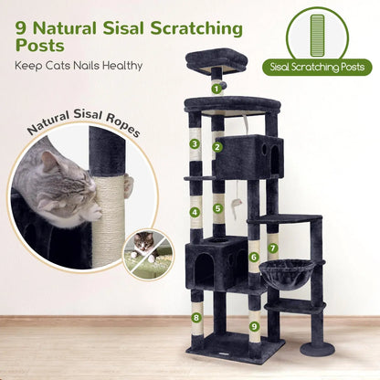Ultimate XXL Cat Tree - 83 Inch Indoor Tower for Large Cats, Heavy Duty Design with 9 Posts - Dark Grey