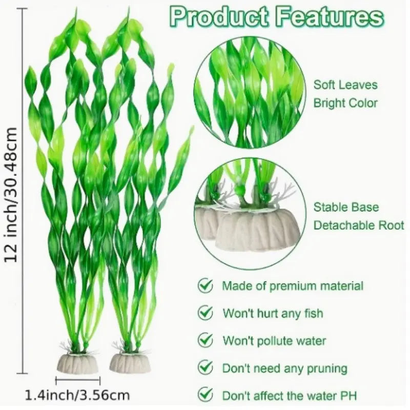 Realistic 11.75-Inch Artificial Aquarium Plants - Stunning Plastic Seaweed Decorations for Your Fish Tank