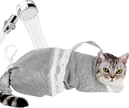 Portable Cat Bathing Mesh Bag - Adjustable Drawstring Design for Safe Grooming, Nail Trimming, and Travel Accessory