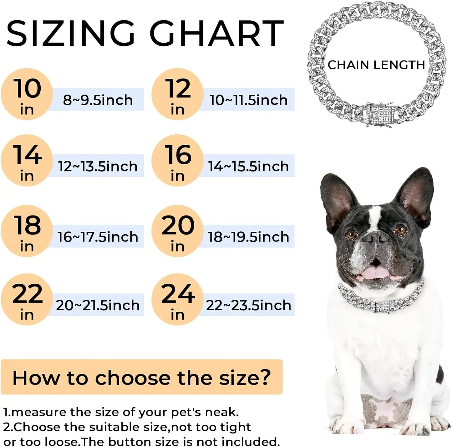 Stylish Silver Diamond Cuban Link Dog Collar - 16 Inch Metal Chain Necklace for Large, Medium & Small Dogs and Cats