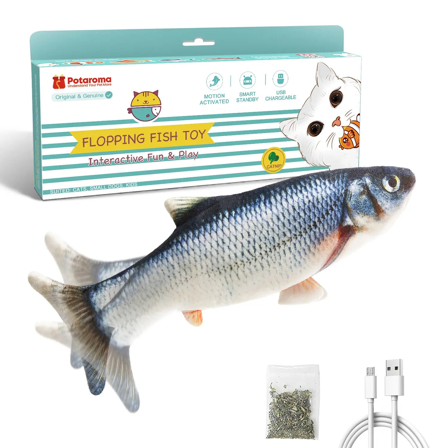 Flapping Flopping Fish Cat Toy - Interactive Motion Kicker for Cats & Small Dogs, Perfect for Playtime Fun!