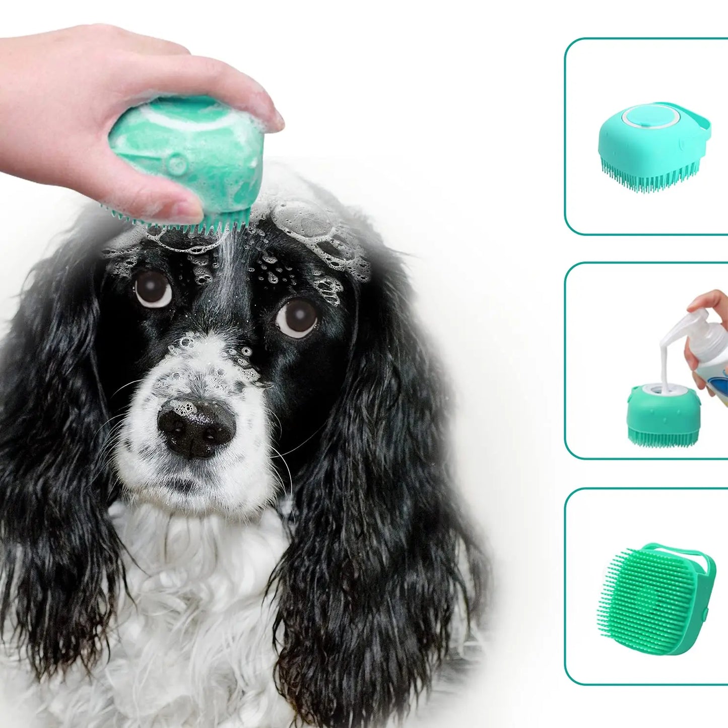 Silicone Pet Bath Brush with Shampoo Dispenser - Perfect Bath Accessory for Dogs & Cats + Ultra-Absorbent Deerskin Towel