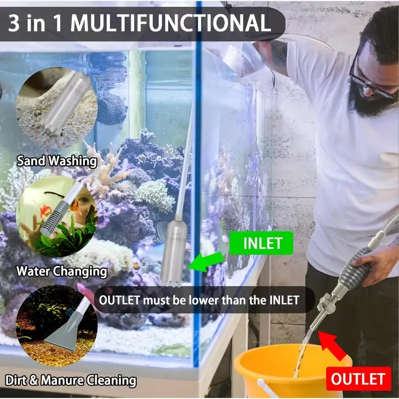Premium Fish Tank Vacuum Gravel Cleaner - Multi-Functional Hand Siphon Pump for Easy Aquarium Water Changes & Debris Removal