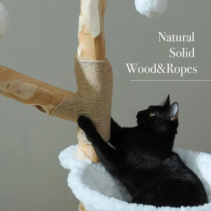 Elegant 59-Inch Luxury Wood Cat Tree with Condo & Hammock - Perfect Christmas Gift for Indoor Cats!