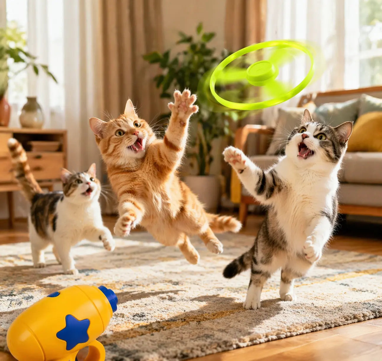 Engaging 6-Piece Interactive Cat Toy Set - Flying Disc & One-Click Spinner for Indoor Fun & Exercise