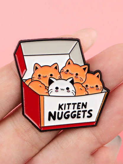 Adorable Kitten Nuggets Cat Food Box Badge - Perfect Gift for Cat Lovers and Trendy Pet Owners!