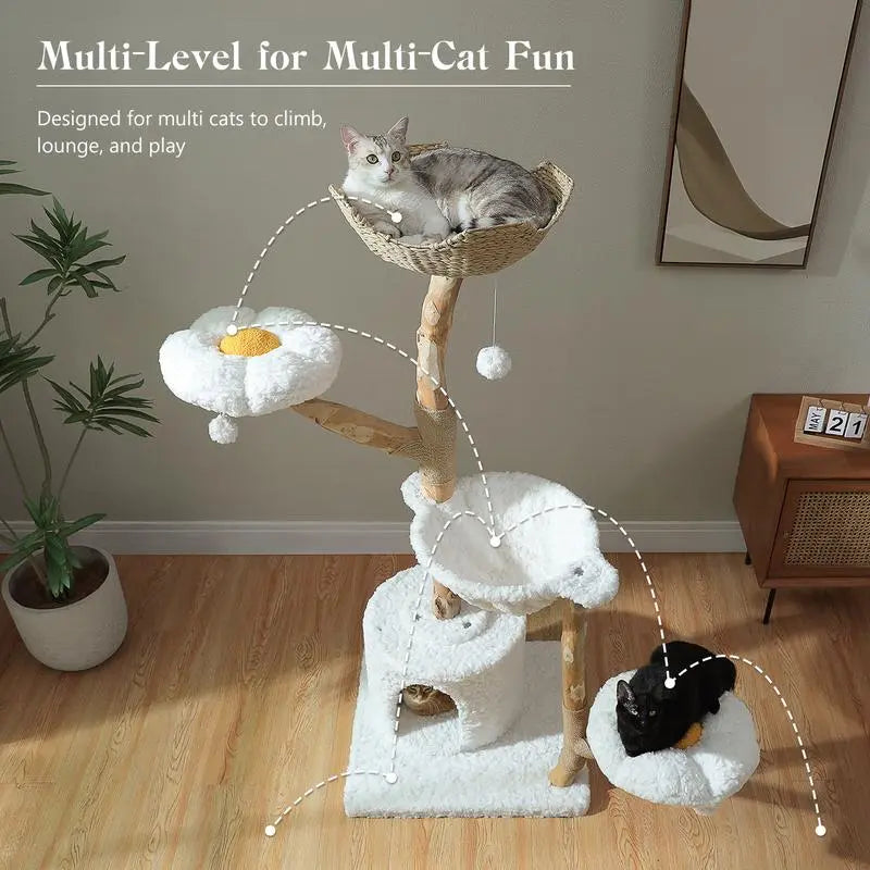 Elegant 59-Inch Luxury Wood Cat Tree with Condo & Hammock - Perfect Christmas Gift for Indoor Cats!