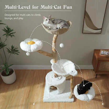 Elegant 59-Inch Luxury Wood Cat Tree with Condo & Hammock - Perfect Christmas Gift for Indoor Cats!