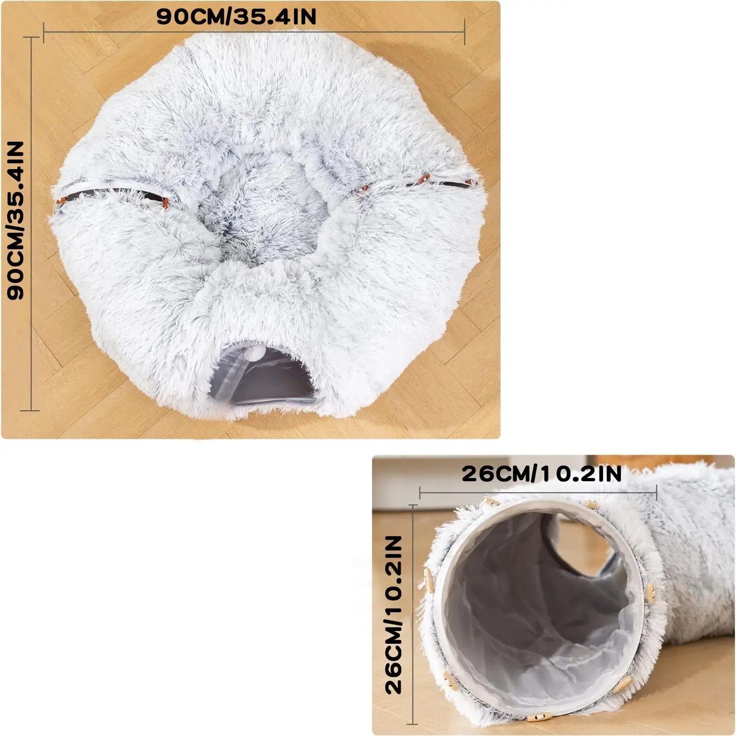 Cozy Plush Two-in-One Cat Tunnel Bed & Nest - Winter Warmth for Multiple Cats, Soft Non-Slip Design