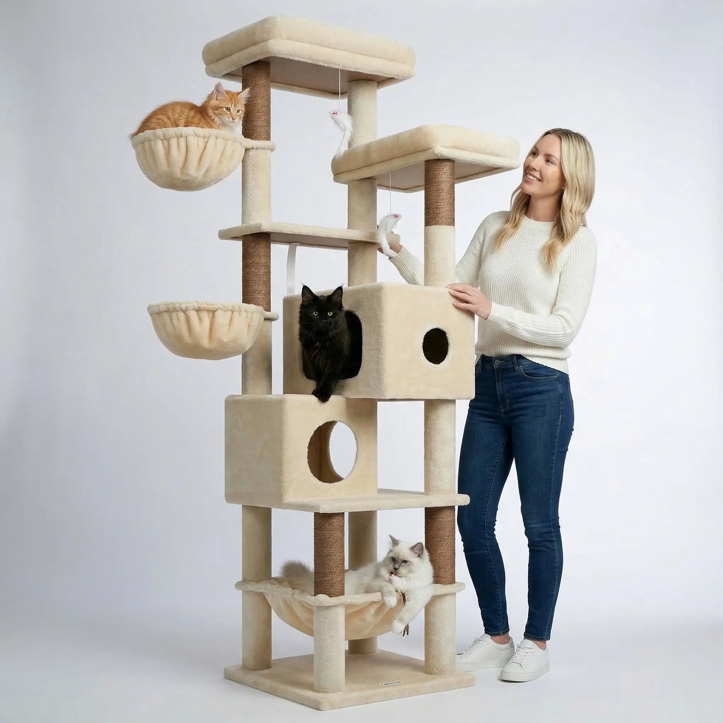 Globlazer S73 - Extra Large 73" Cat Tree Condo with Multi-Level Shelves & 5 Scratching Posts for Ultimate Cat Relaxation