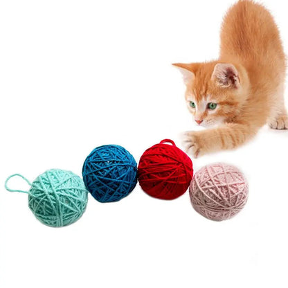 Colorful Cat Yarn Ball Teaser Set - 4 Interactive Stuffed Toys for Indoor & Outdoor Fun!