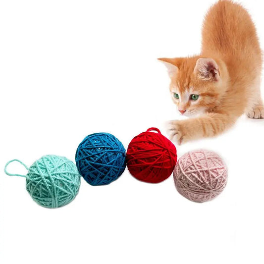 Colorful Cat Yarn Ball Teaser Set - 4 Interactive Stuffed Toys for Indoor & Outdoor Fun!