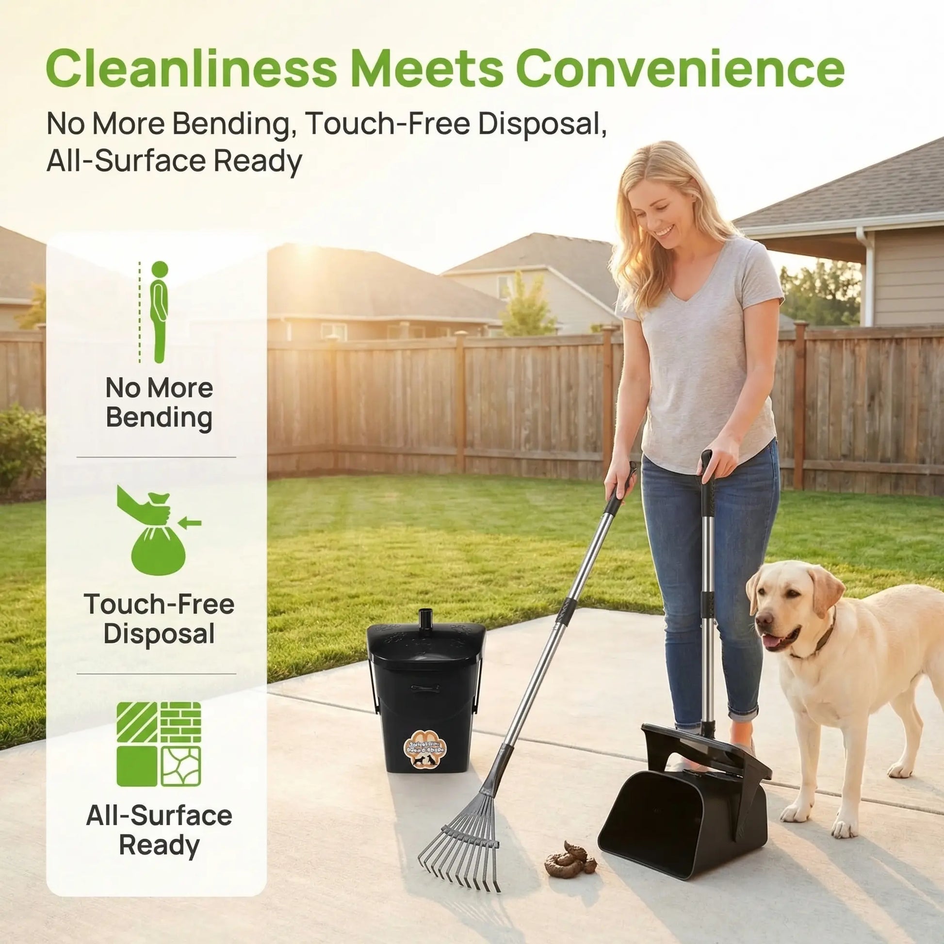 Heavy-Duty Stainless Steel Dog Pooper Scooper with 40" Long Handle, Swivel Bin, Rake, Spade, 20 Waste Bags & Hook - Perfect for All Dog Sizes!