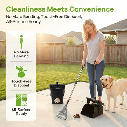 Heavy-Duty Stainless Steel Dog Pooper Scooper with 40" Long Handle, Swivel Bin, Rake, Spade, 20 Waste Bags & Hook - Perfect for All Dog Sizes!