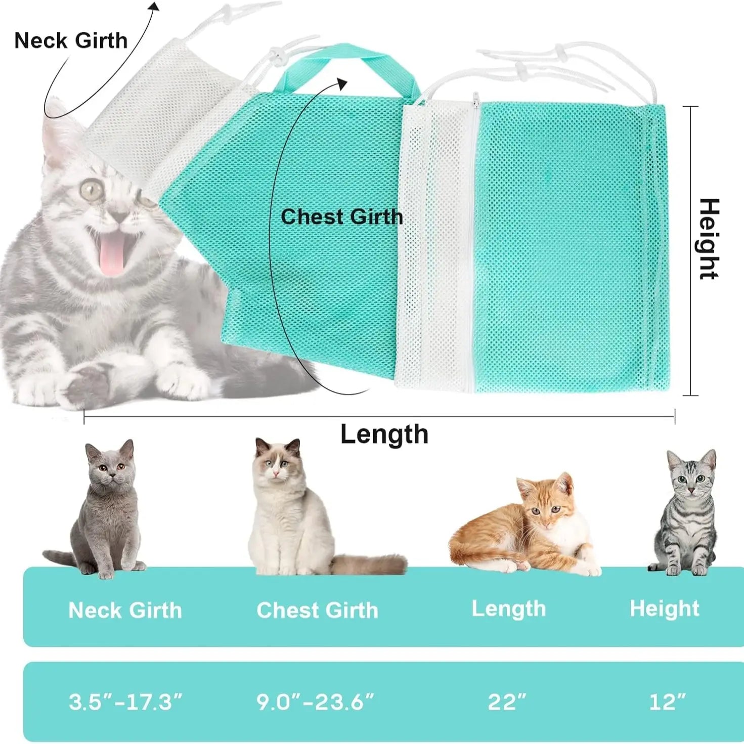 Portable Cat Bathing Mesh Bag - Adjustable Drawstring Design for Safe Grooming, Nail Trimming, and Travel Accessory