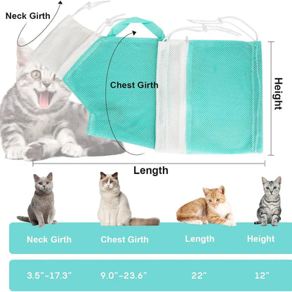 Portable Cat Bathing Mesh Bag - Adjustable Drawstring Design for Safe Grooming, Nail Trimming, and Travel Accessory