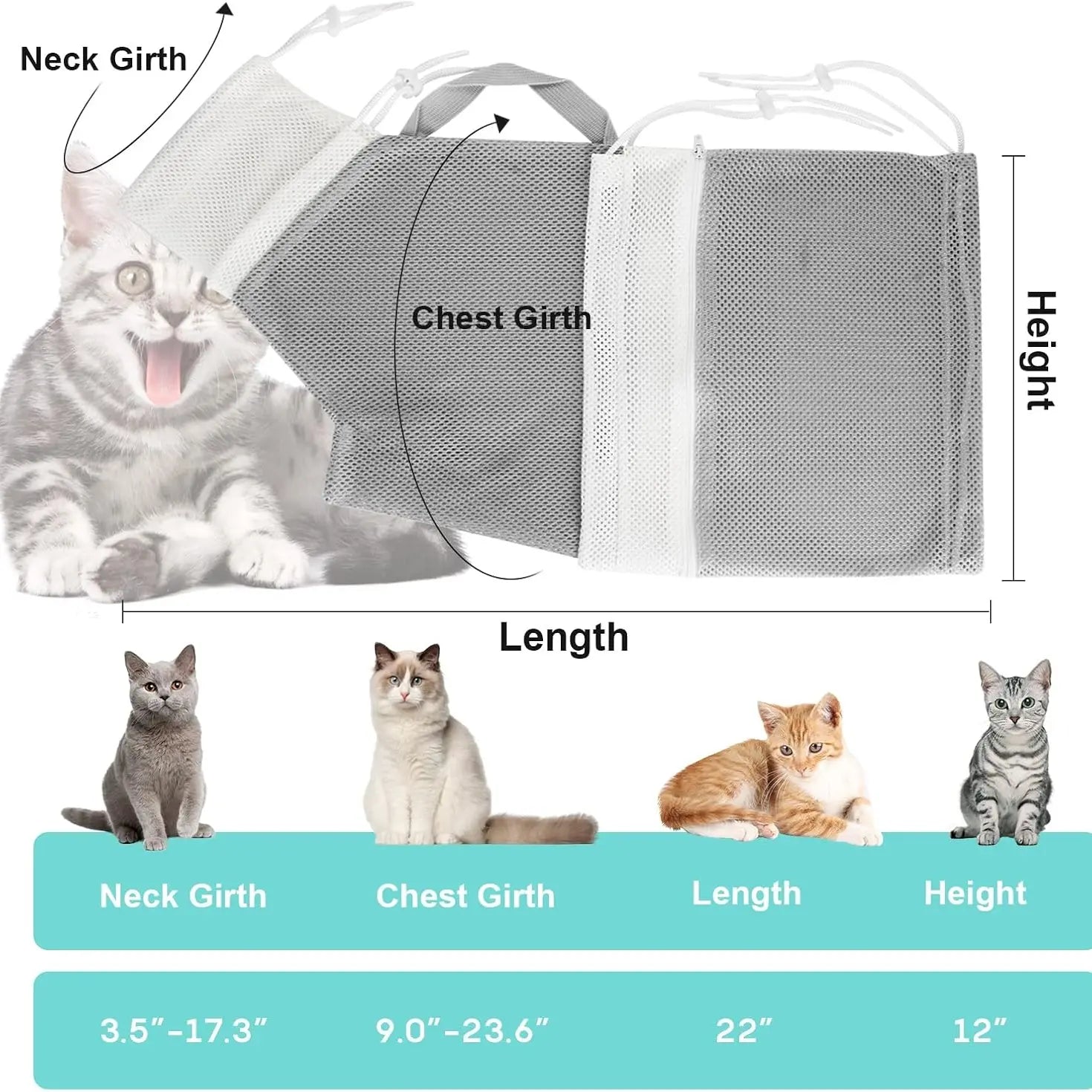 Portable Cat Bathing Mesh Bag - Adjustable Drawstring Design for Safe Grooming, Nail Trimming, and Travel Accessory