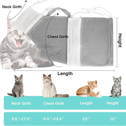 Portable Cat Bathing Mesh Bag - Adjustable Drawstring Design for Safe Grooming, Nail Trimming, and Travel Accessory