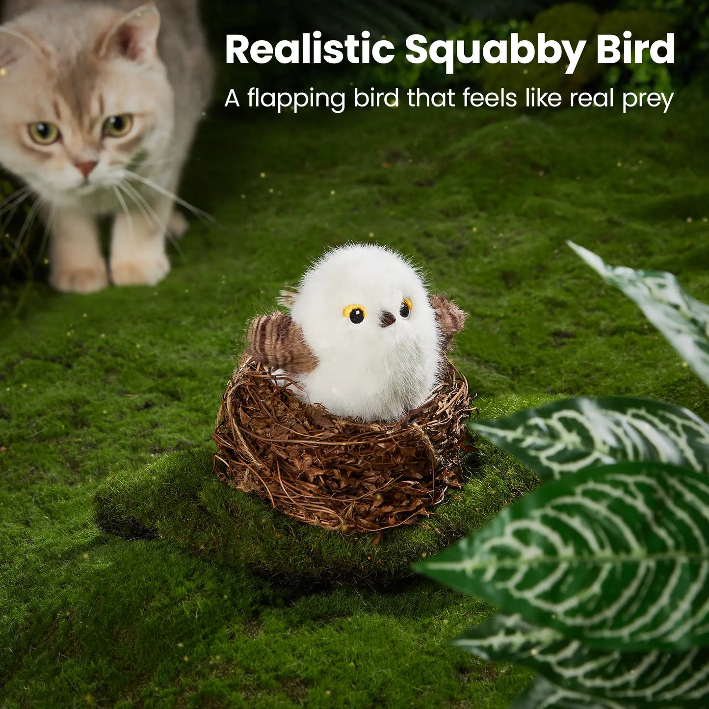 Potaroma Interactive Flapping Bird Cat Toy – Realistic Chirping & Rechargeable Fun for Cats & Kittens (5.1" – Cuckoo)