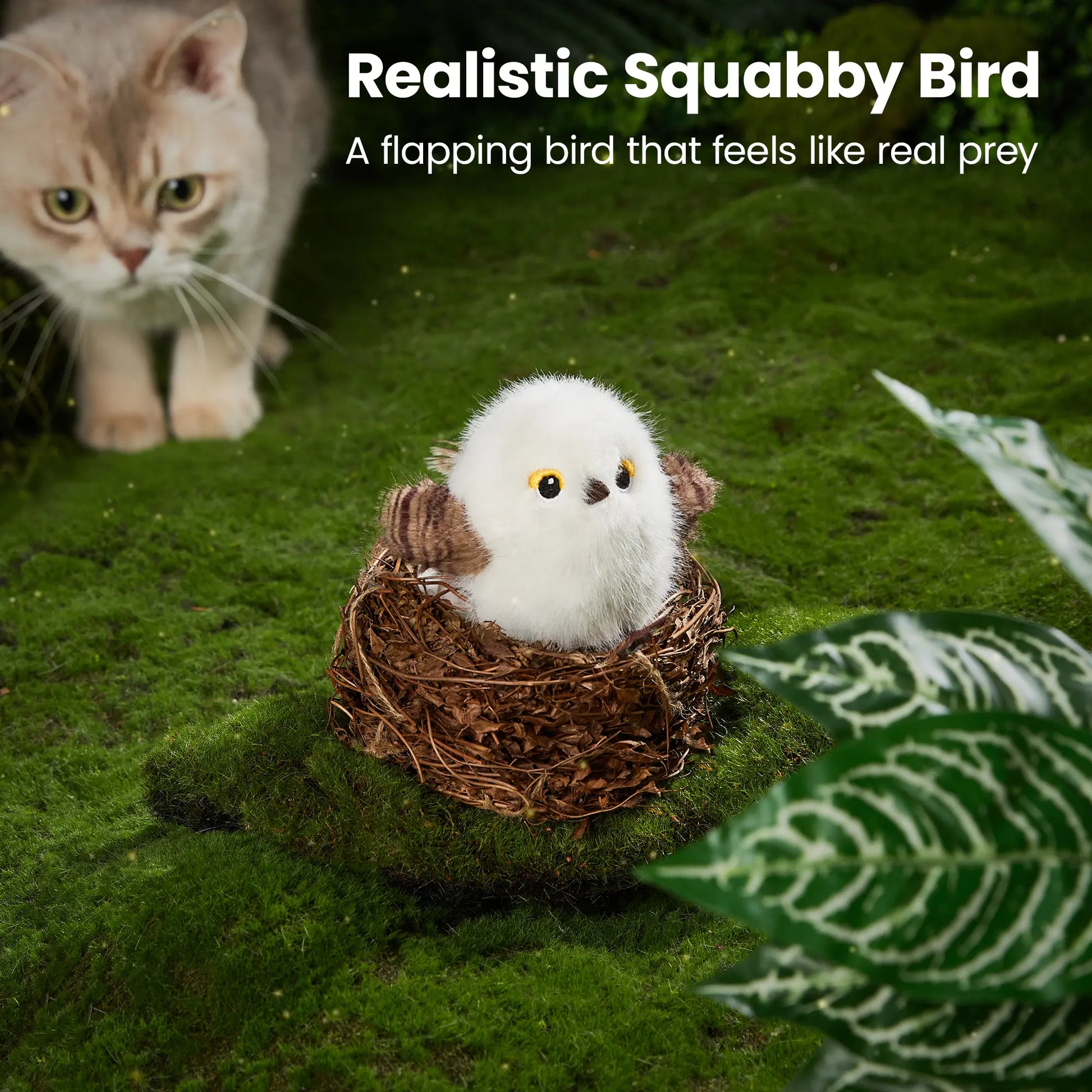 Potaroma Interactive Flapping Bird Cat Toy – Realistic Chirping & Rechargeable Fun for Cats & Kittens (5.1" – Cuckoo)