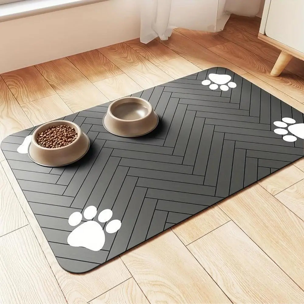 Quick-Dry Absorbent Pet Feeding Mat for Dogs & Cats - Non-Slip Rubber Base, Indoor Use, Dark Polyester Surface