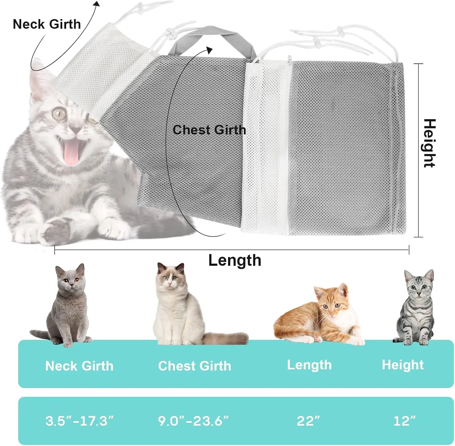 Portable Cat Bathing Mesh Bag - Adjustable Drawstring Design for Safe Grooming, Nail Trimming, and Travel Accessory