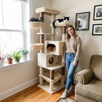 Globlazer S73 - Extra Large 73" Cat Tree Condo with Multi-Level Shelves & 5 Scratching Posts for Ultimate Cat Relaxation