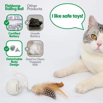 Interactive Fishbone Rolling Ball Cat Toy with Catnip - USB Rechargeable Kicker for Indoor Fun!