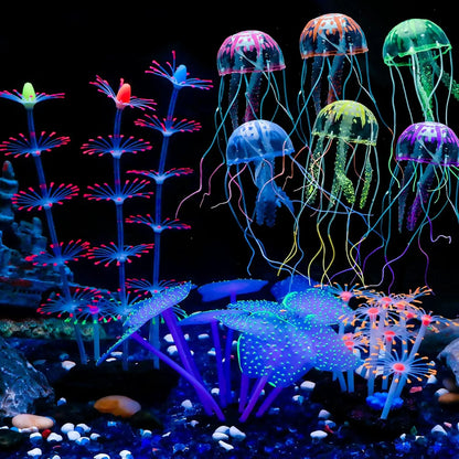 Vibrant 6-Pack Glowing Jellyfish Aquarium Ornaments - Enchanting Underwater Decor