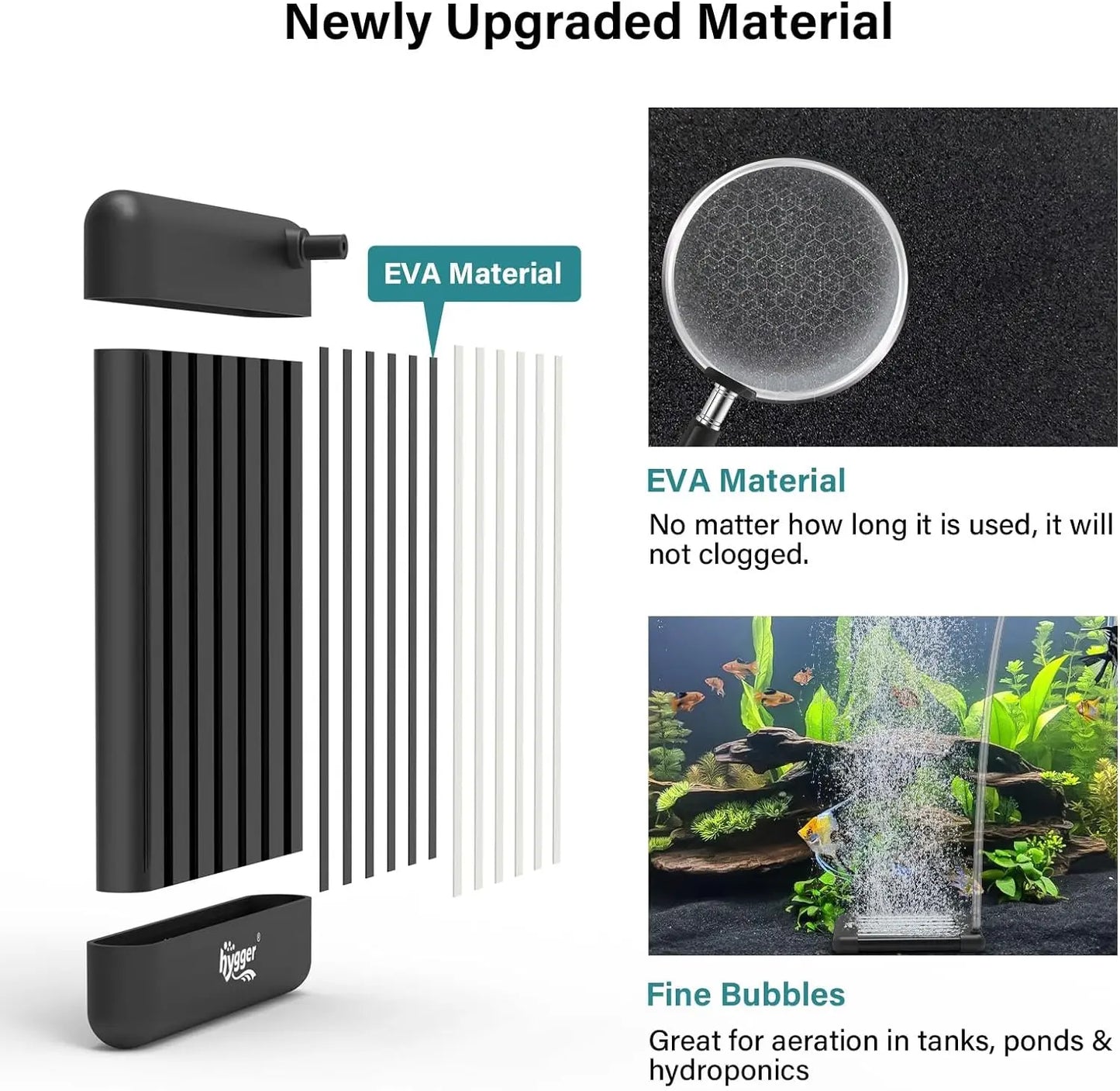 Hygger Non-Clogging Aquarium Bubble Tube - Premium EVA Air Bubbler for Nano Fish Tanks and Hydroponics