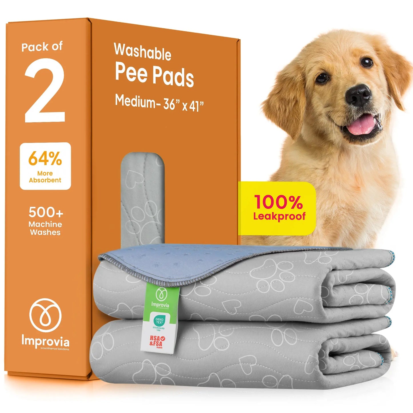 Improvia Washable Puppy Pads - Extra Absorbent & Leakproof Dog Training Pads - Waterproof & Quick Drying - Available in 4 Sizes for Ultimate Floor Protection