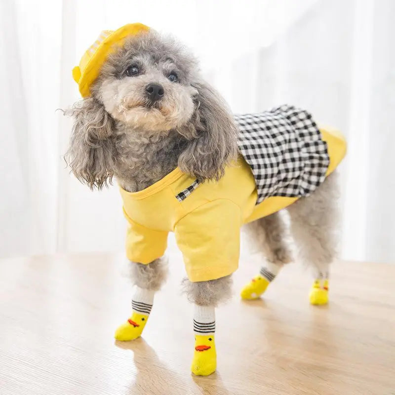 Adorable Cartoon Duck Pet Socks for Cats & Dogs - 2 Pairs of Non-Slip Soft Paw Protectors