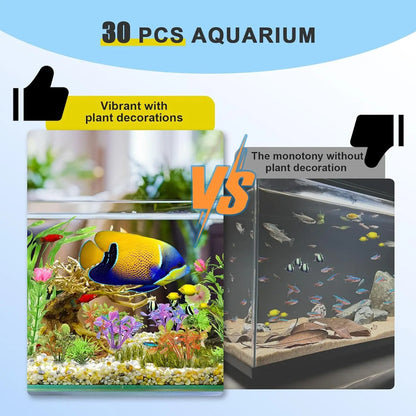 Vibrant 30 Count Artificial Aquarium Fish Tank Decorations - Lush Green Plastic Water Grass for Stunning Aquatic Display