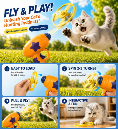 Engaging 6-Piece Interactive Cat Toy Set - Flying Disc & One-Click Spinner for Indoor Fun & Exercise