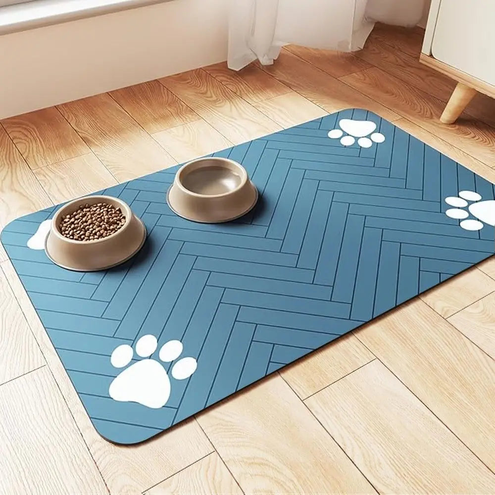 Quick-Dry Absorbent Pet Feeding Mat for Dogs & Cats - Non-Slip Rubber Base, Indoor Use, Dark Polyester Surface