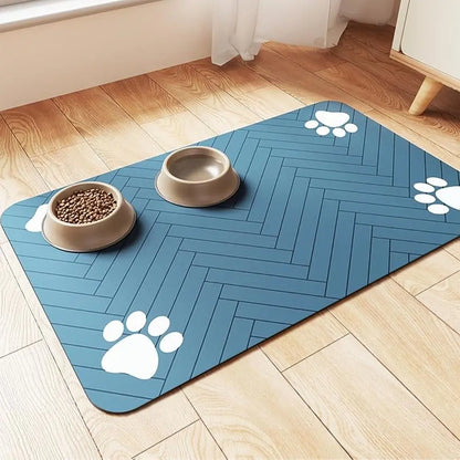 Quick-Dry Absorbent Pet Feeding Mat for Dogs & Cats - Non-Slip Rubber Base, Indoor Use, Dark Polyester Surface