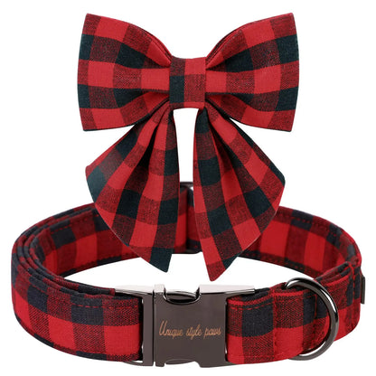 Festive Plaid Dog Collar with Bow Tie - Adjustable Christmas Scottish Tartan for Small to Large Dogs, Perfect Holiday Gift!