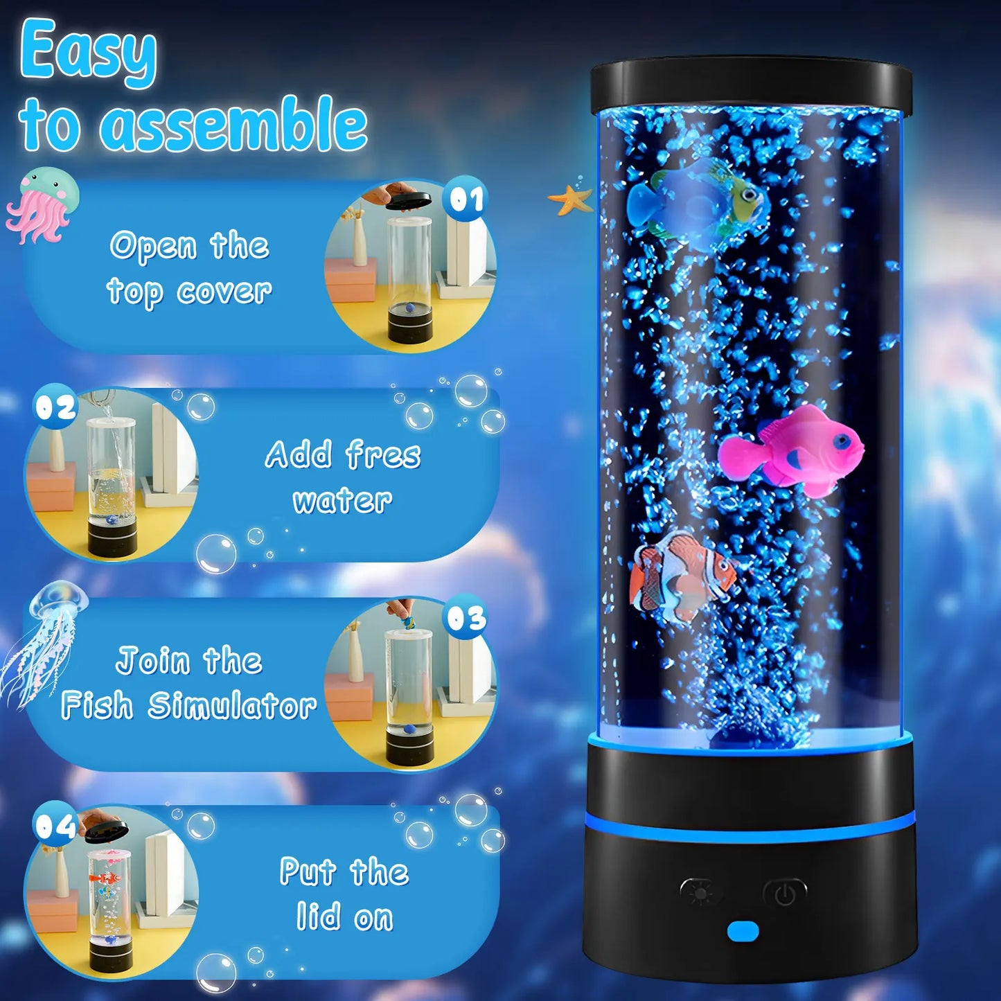 Colorful Bubble Fish Nightlight - Soothing Aquarium Lamp for Kids' Rooms, Living Room, and Parties