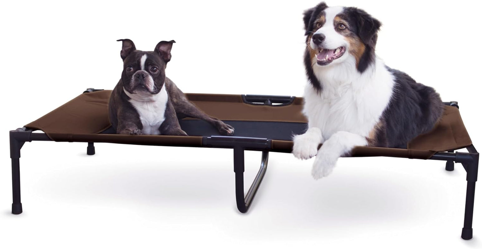 K&H Outdoor Elevated Dog Bed - Cooling Raised Dog Bed for Large & Extra-Large Pets, Breathable Mesh Center Hammock Design, Indoor/Outdoor Washable Cover, Portable Metal Frame, Chocolate, XL 50X32In