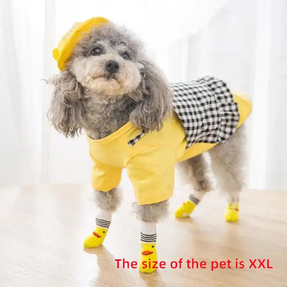 Adorable Cartoon Duck Pet Socks for Cats & Dogs - 2 Pairs of Non-Slip Soft Paw Protectors