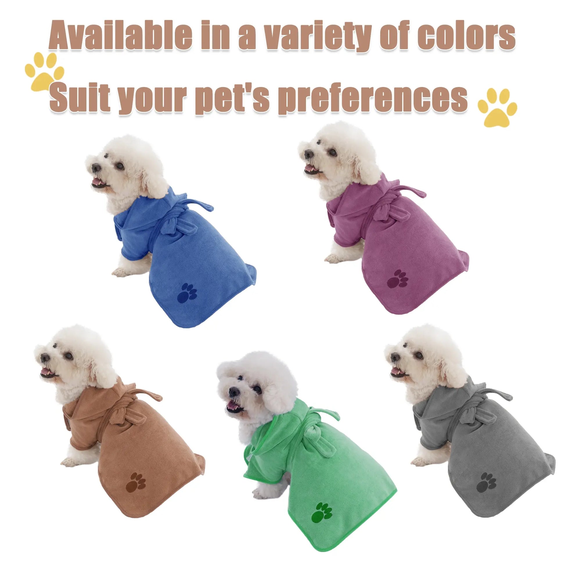 Stylish Pet Embroidered Paws Bathrobe - Universal Absorbent Design for Dogs & Cats, Perfect for Small to Large Breeds!