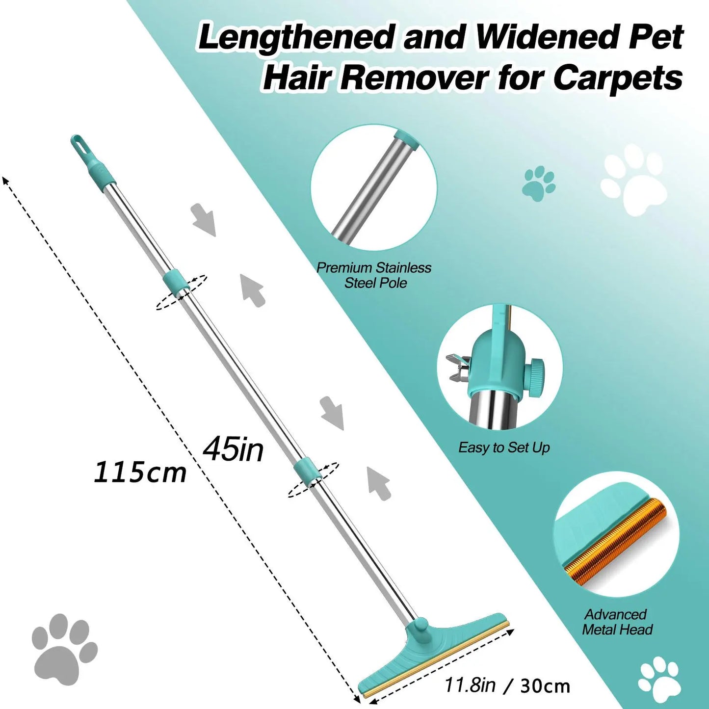 Adjustable Cat Hair Remover Brush - Ultimate Pet Hair Cleaning Tool for Carpets & Floors, Perfect Valentine’s Day Gift!