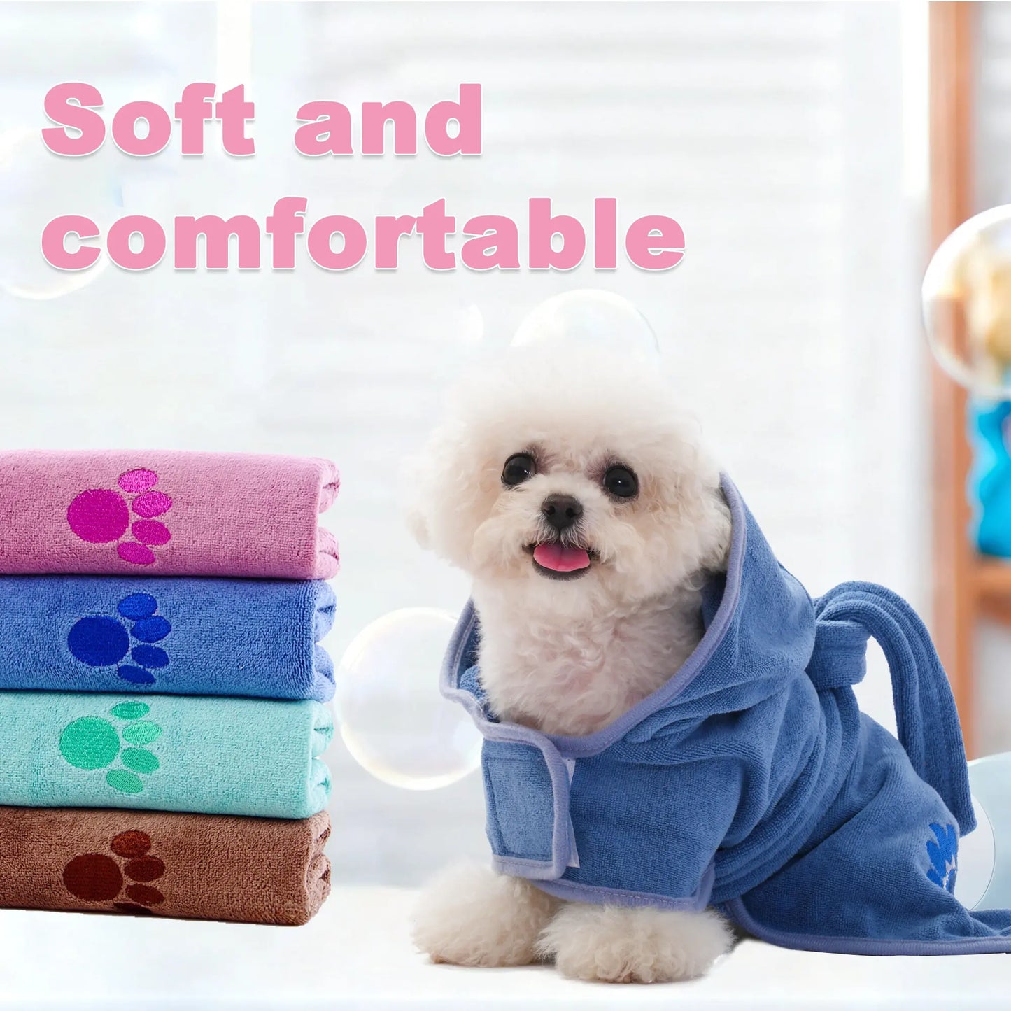 Stylish Pet Embroidered Paws Bathrobe - Universal Absorbent Design for Dogs & Cats, Perfect for Small to Large Breeds!