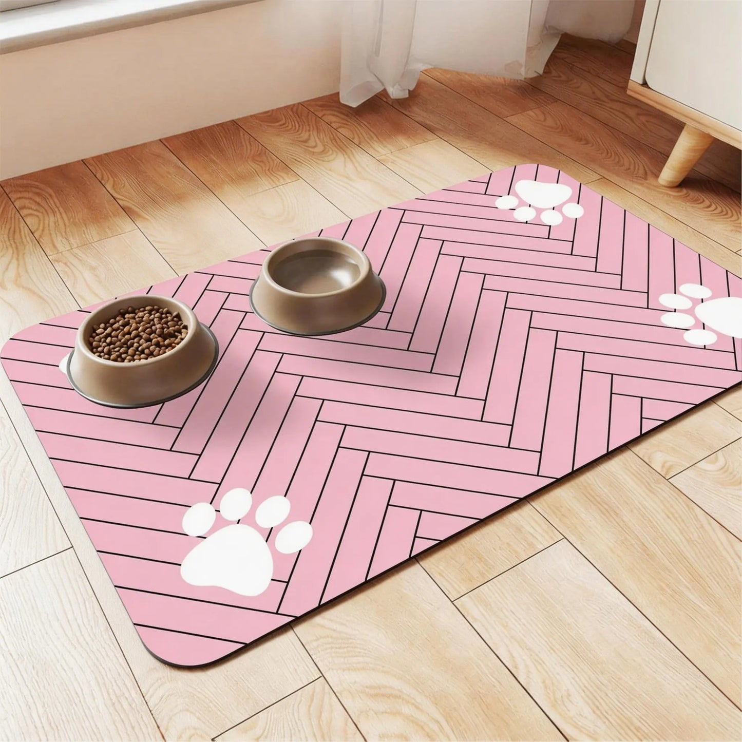 Quick-Dry Absorbent Pet Feeding Mat for Dogs & Cats - Non-Slip Rubber Base, Indoor Use, Dark Polyester Surface