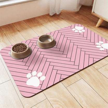 Quick-Dry Absorbent Pet Feeding Mat for Dogs & Cats - Non-Slip Rubber Base, Indoor Use, Dark Polyester Surface