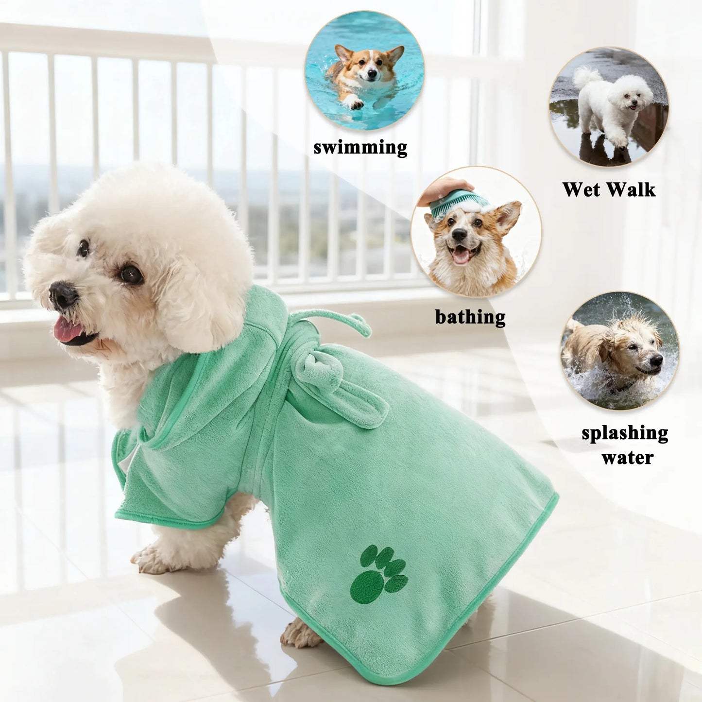 Stylish Pet Embroidered Paws Bathrobe - Universal Absorbent Design for Dogs & Cats, Perfect for Small to Large Breeds!