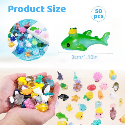 Adorable Miniature Fish & Aquatic Decorations for Fish Tanks - 20/50 Pcs Cute Animal Shapes for Home & Office Micro Landscapes